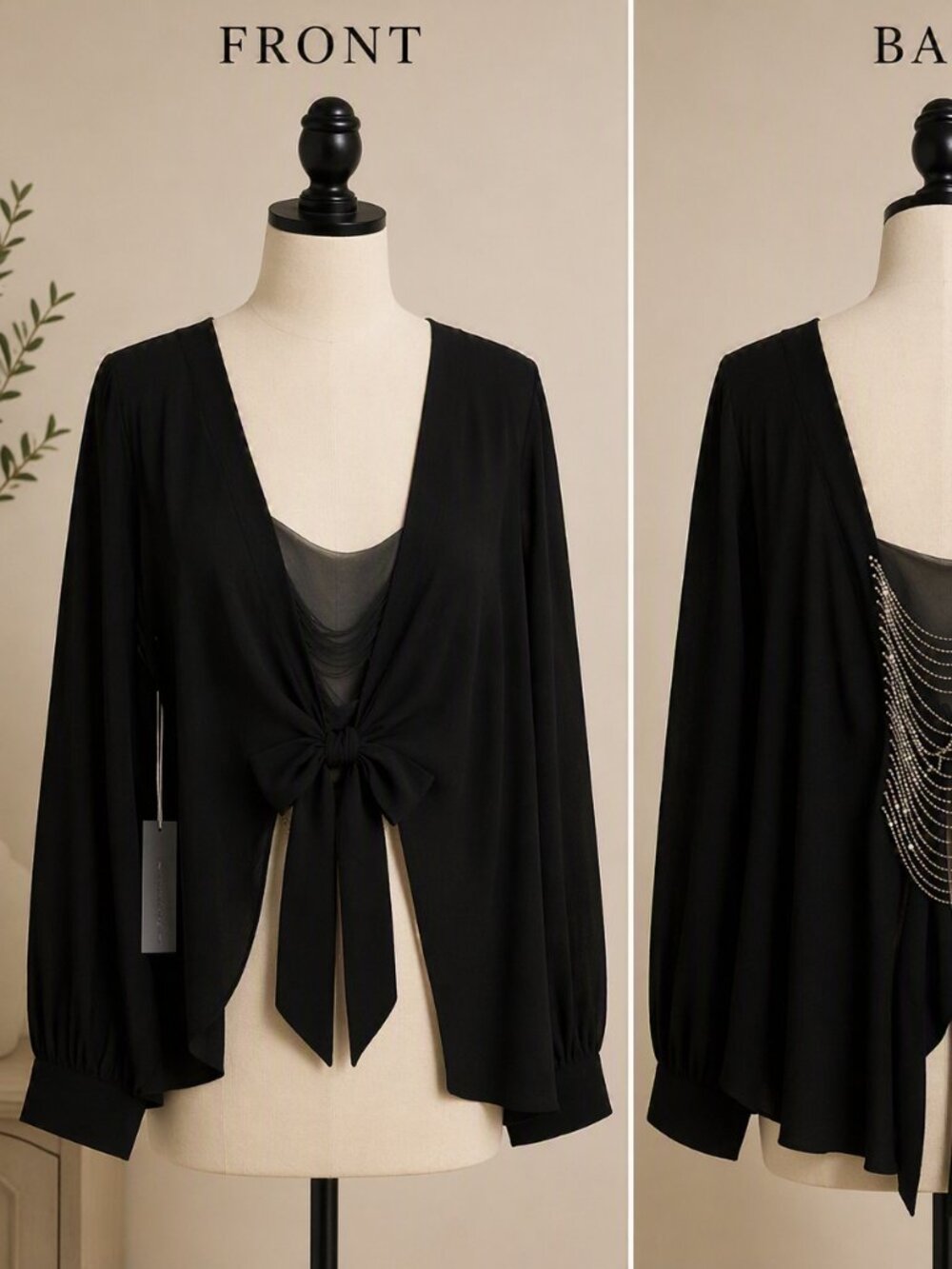 Statement Black Tie-Front Blouse/Top